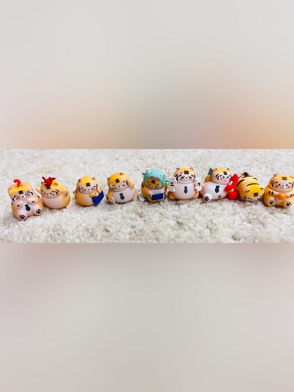 Cute Tiger little Figurine/ Beans Trio in Yellow and White Set